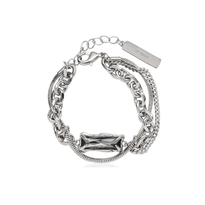 Y2K gray diamond punk bracelet featuring layered chains and a bold centerpiece.