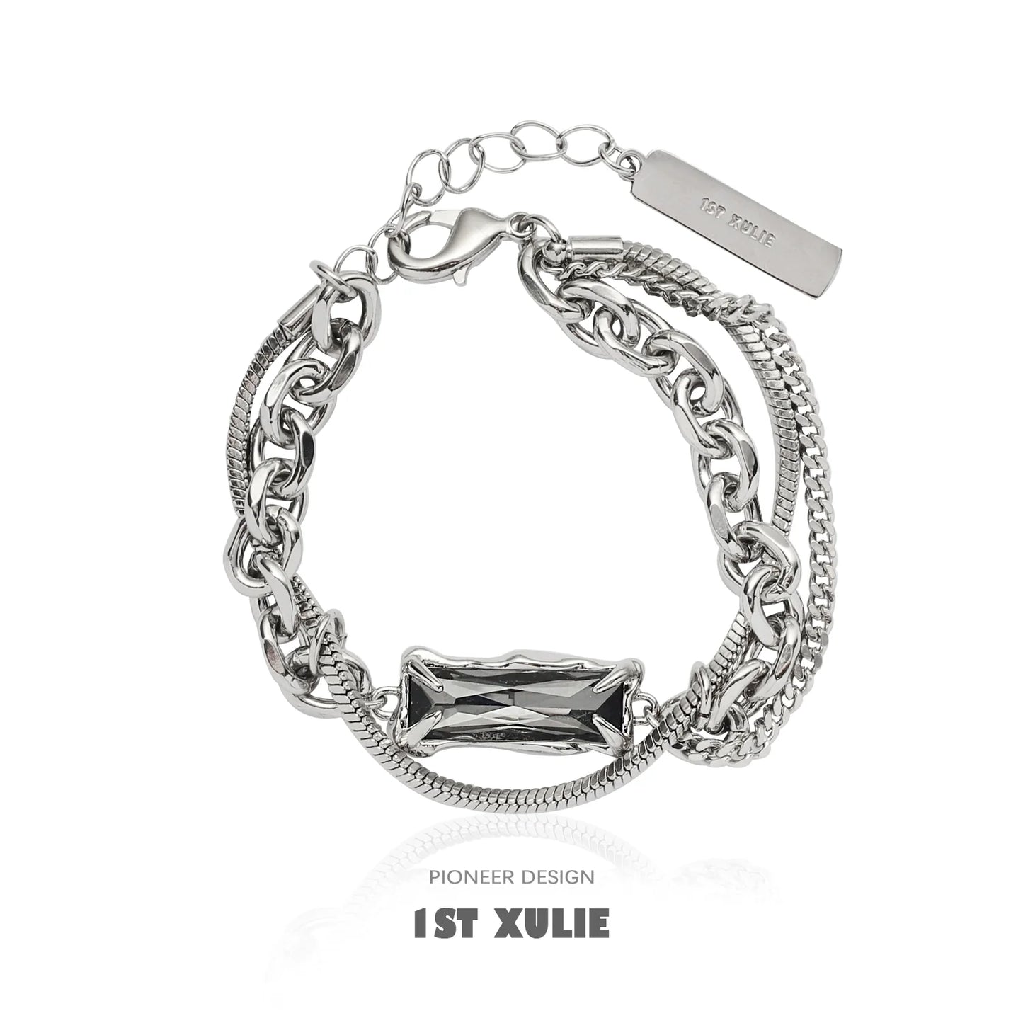 Y2K gray diamond punk bracelet with layered silver chains and a stylish design from 1STXULIE