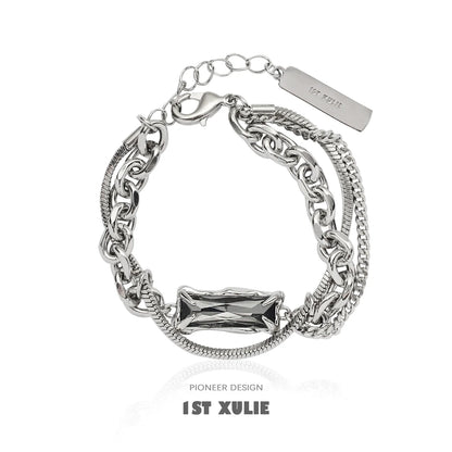 Y2K gray diamond punk bracelet with layered silver chains and a stylish design from 1STXULIE