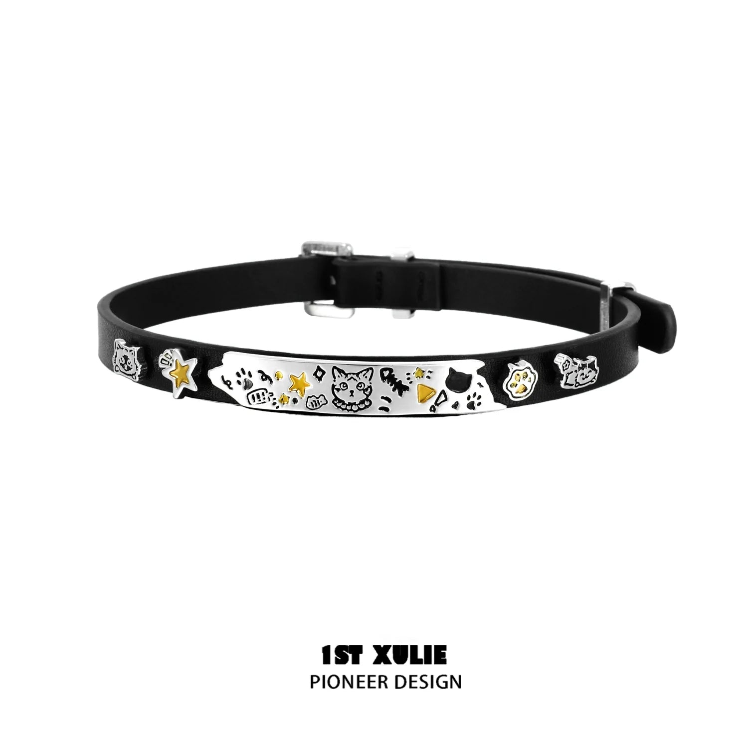 Y2K kitty leather necklace with playful designs and adjustable buckle for trendy styles