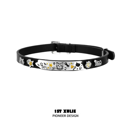 Y2K kitty leather necklace with playful designs and adjustable buckle for trendy styles