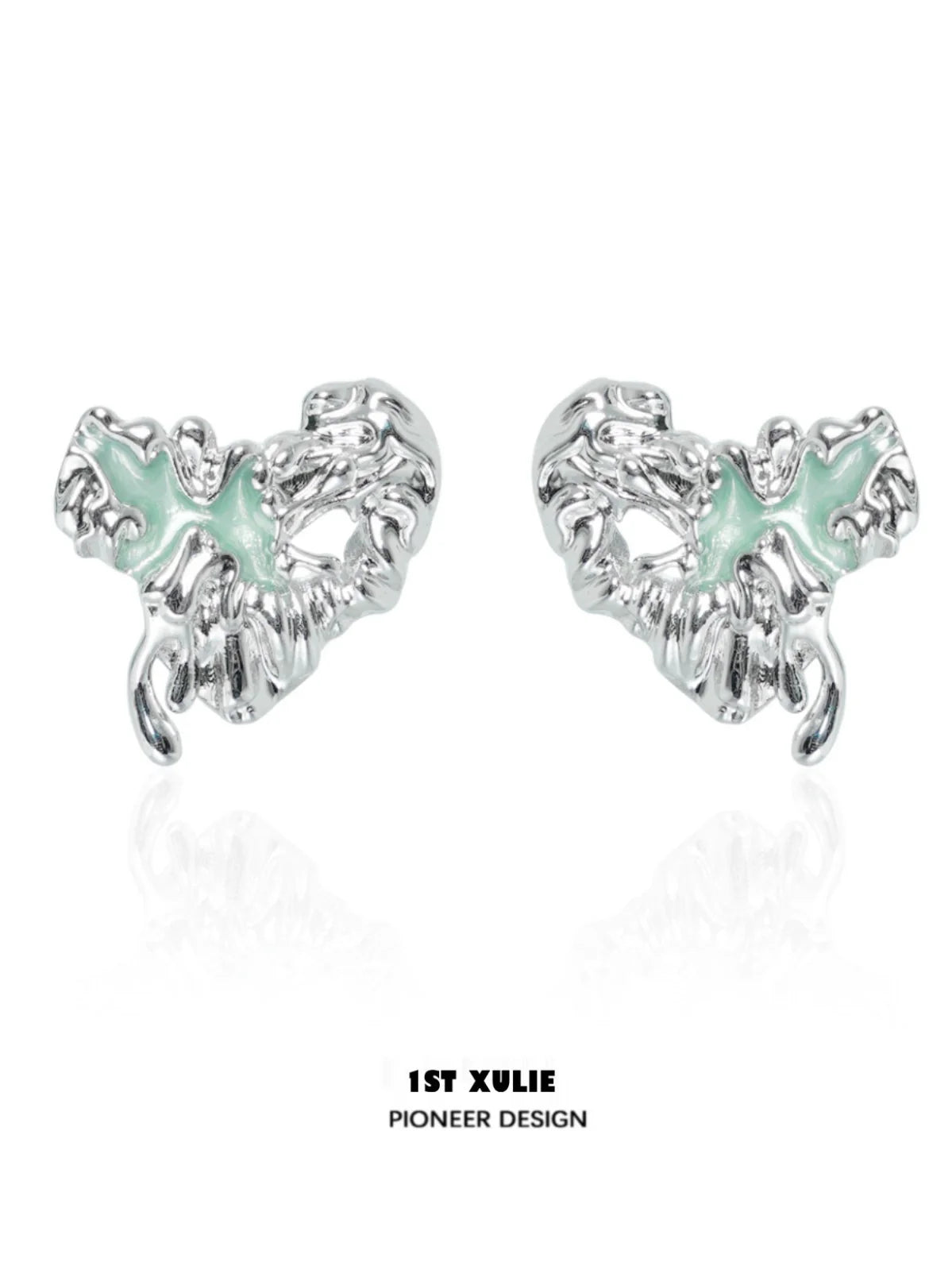 1ST XULIE Y2K Melting Love Earrings in Silver with Unique Abstract Design