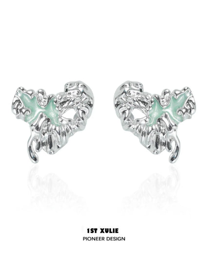 1ST XULIE Y2K Melting Love Earrings in Silver with Unique Abstract Design