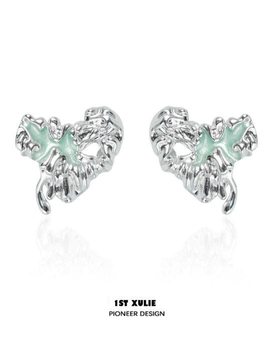1ST XULIE Y2K Melting Love Earrings in Silver with Unique Abstract Design