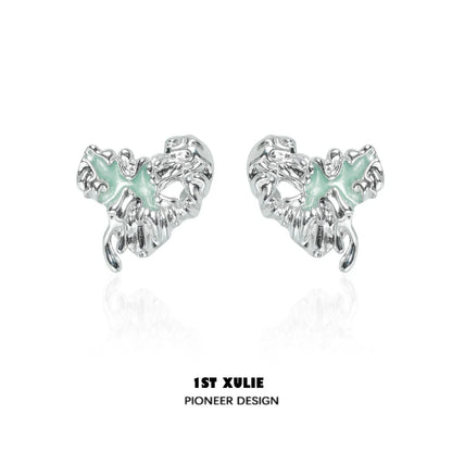 1ST XULIE Y2K Melting Love Earrings in Silver with Unique Sculptured Design