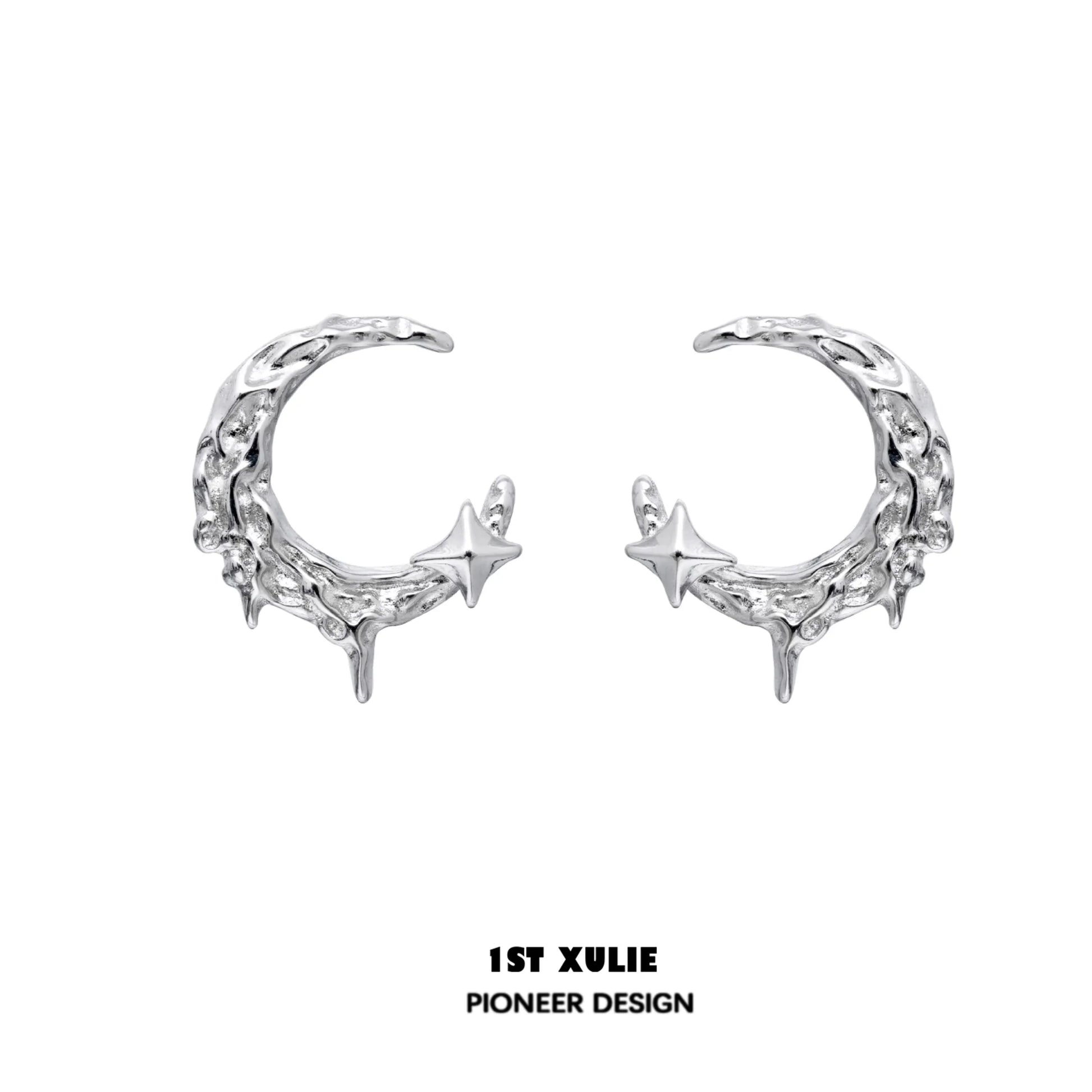 Sterling silver Y2K moon earrings featuring star accents and a unique design for trendy outfits