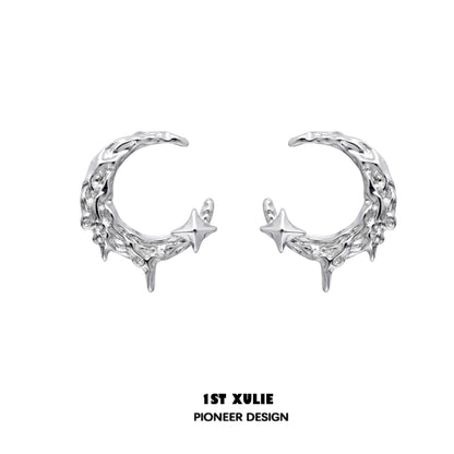 Sterling silver Y2K moon earrings featuring star accents and a unique design for trendy outfits