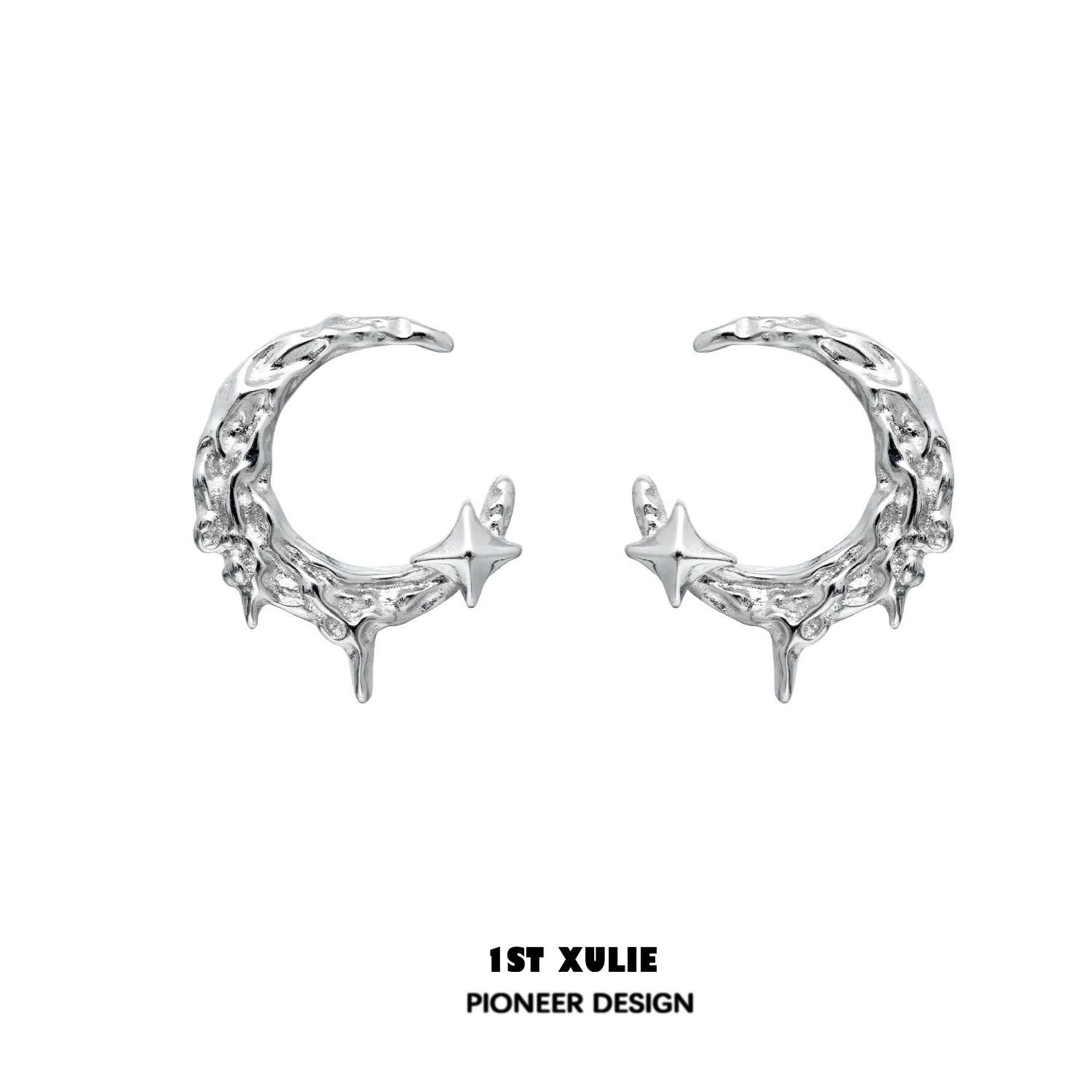 Silver Y2K moon earrings with star accents for a trendy, celestial look