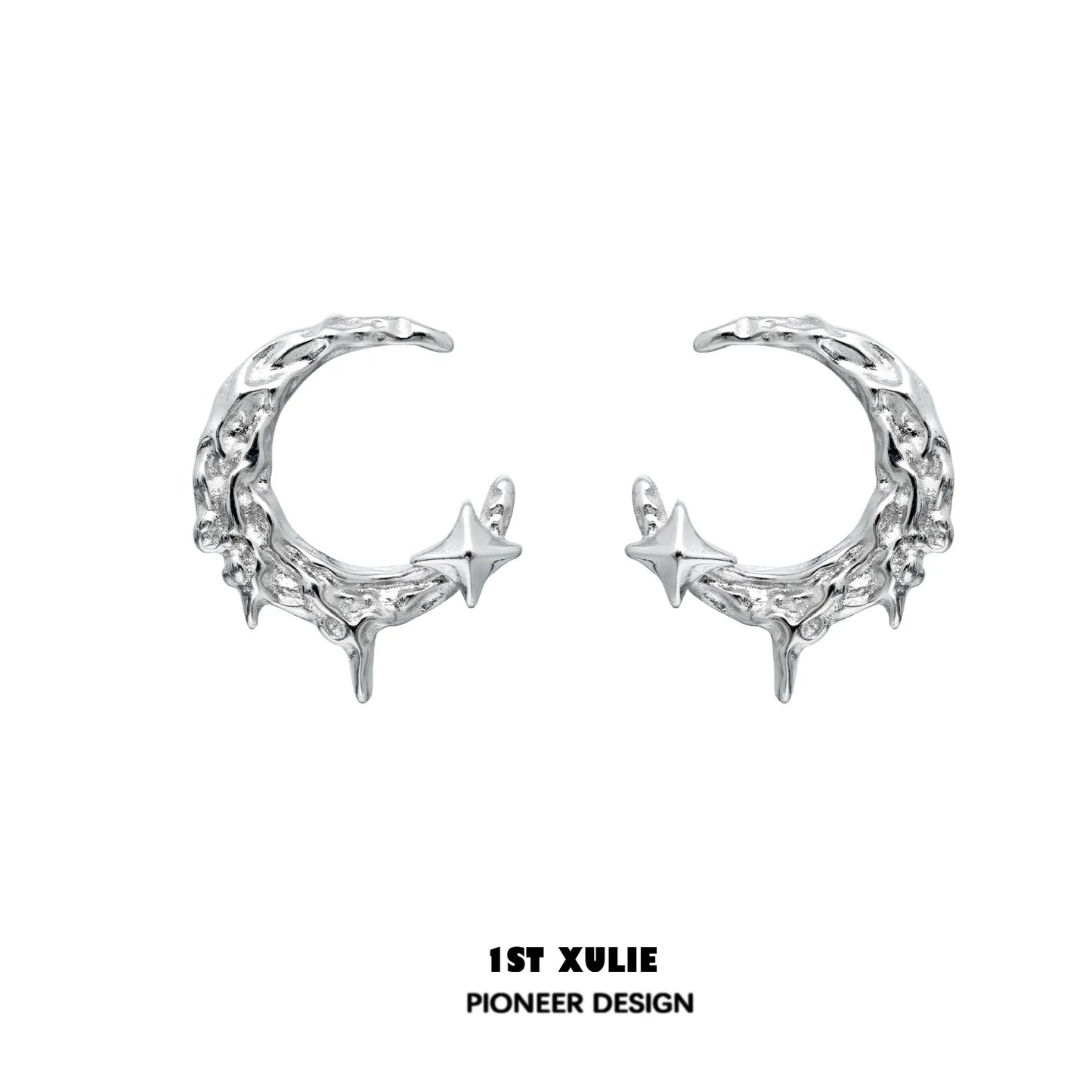 Y2K moon earrings with a silver finish featuring star accents for a trendy look