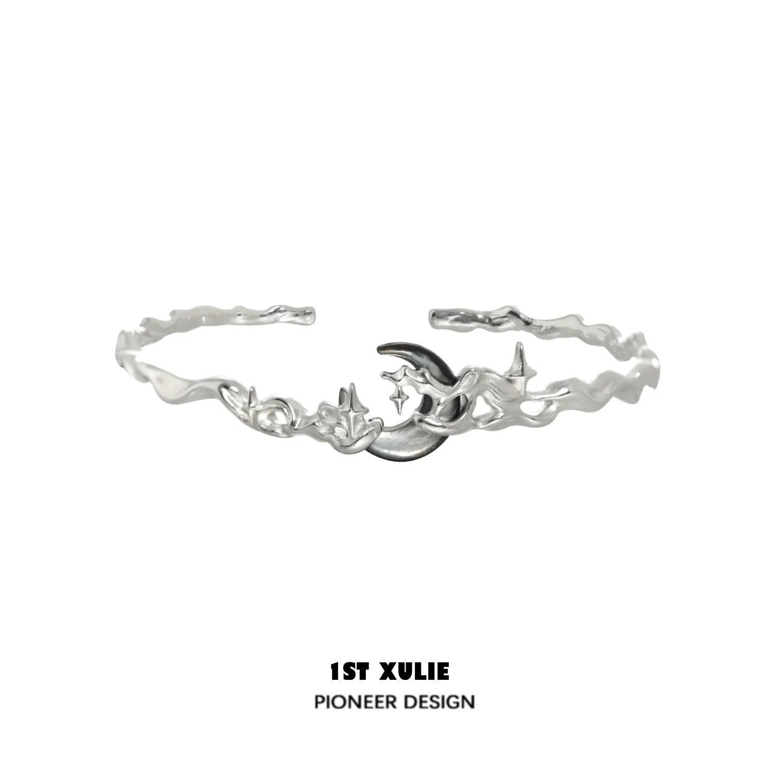 Y2K moon orchid silver couple bracelet with unique wavy design for stylish matching accessories