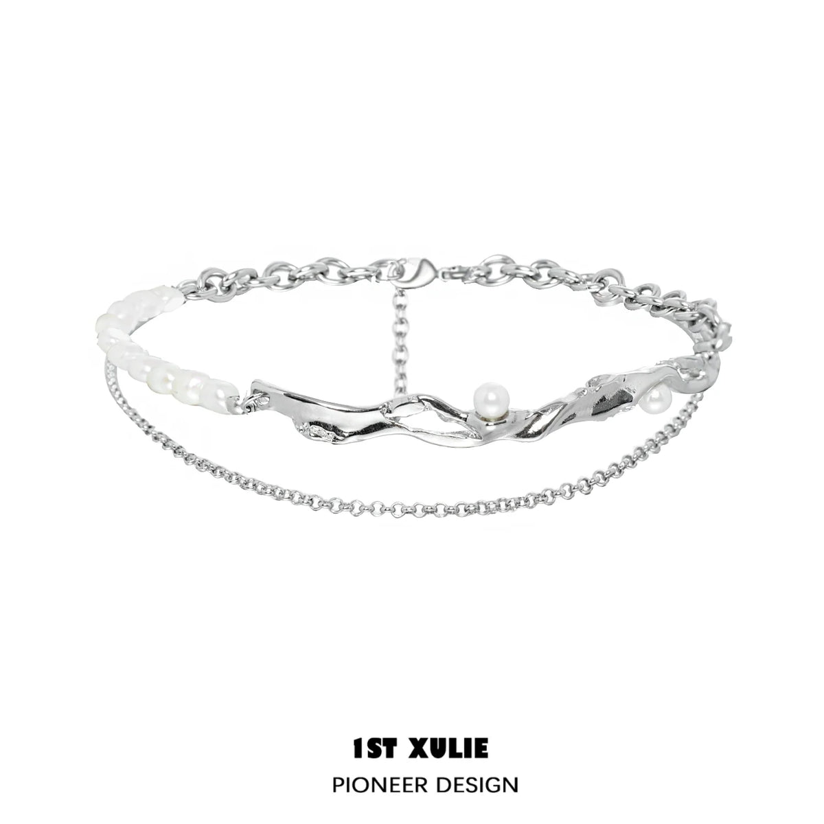 Stylish Y2K pearl choker necklace with silver chain and unique design for trendy outfits