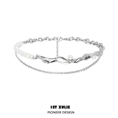 1ST XULIE Y2K pearl choker necklace with silver chain and unique design for stylish outfits