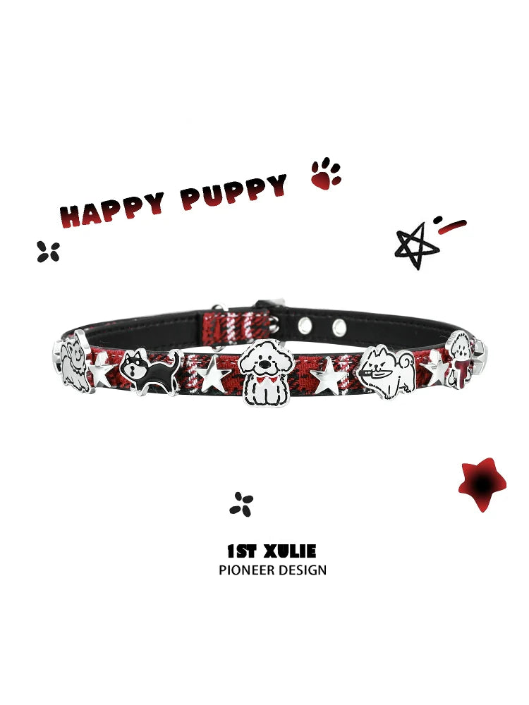 Y2K playful pup necklace with colorful dog designs and star accents for trendy pet lovers