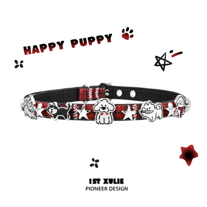 Y2K playful pup necklace featuring cute dog designs with red and black colors