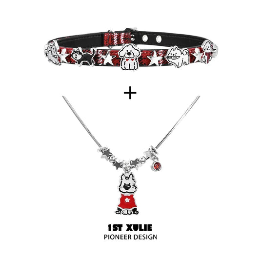 Y2K playful pup necklace featuring adorable dog charms and a stylish design for dog lovers