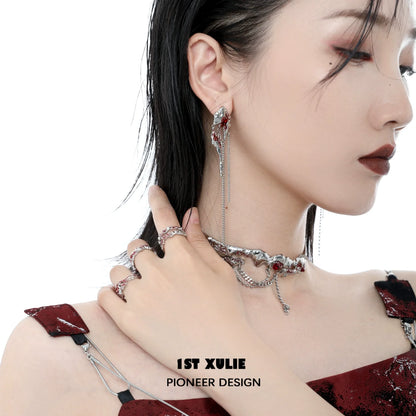 Y2K post-apocalyptic earrings featuring unique designs and dangling elements for a trendy style