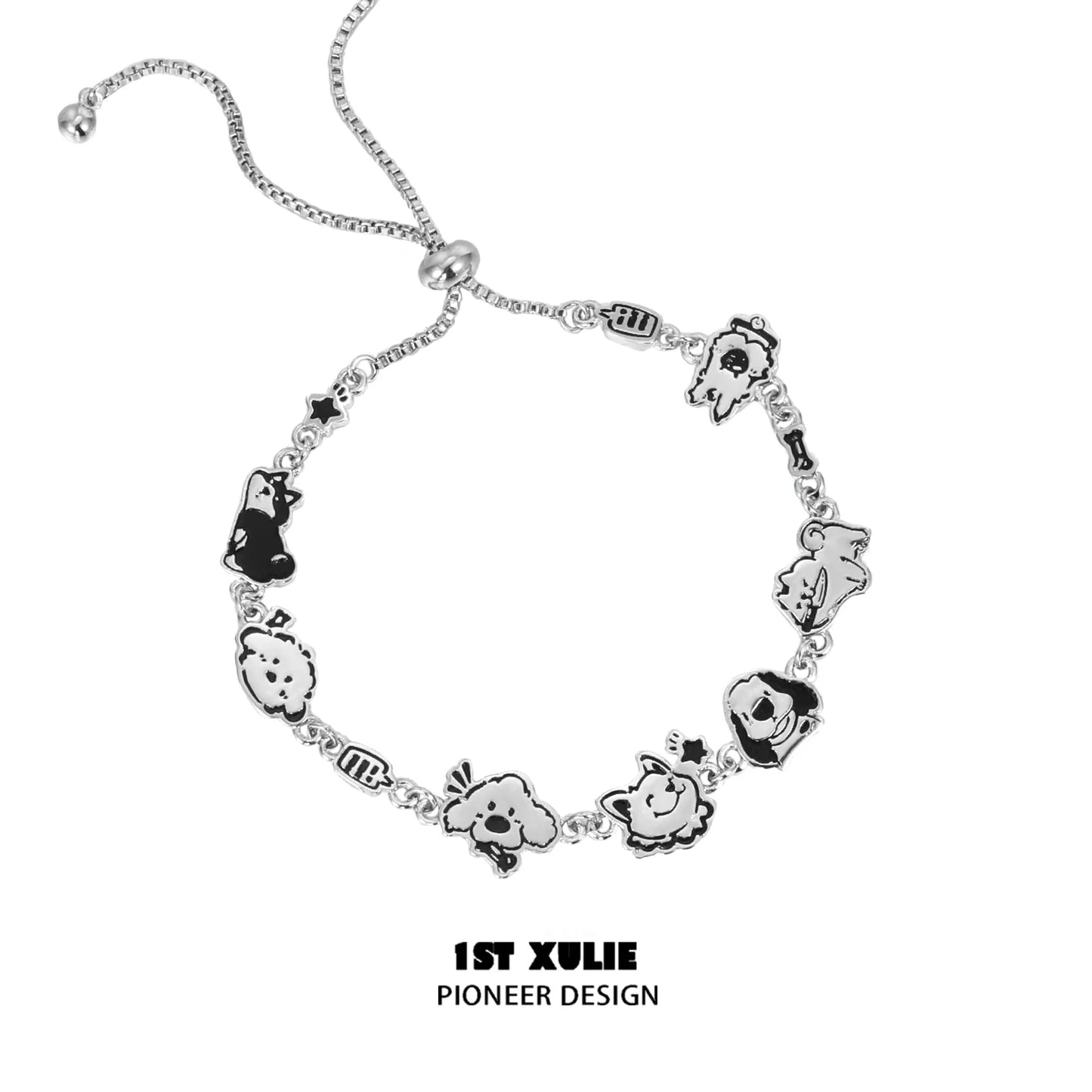 Y2K puppy bracelet featuring cute animal charms and adjustable chain from 1ST XULIE