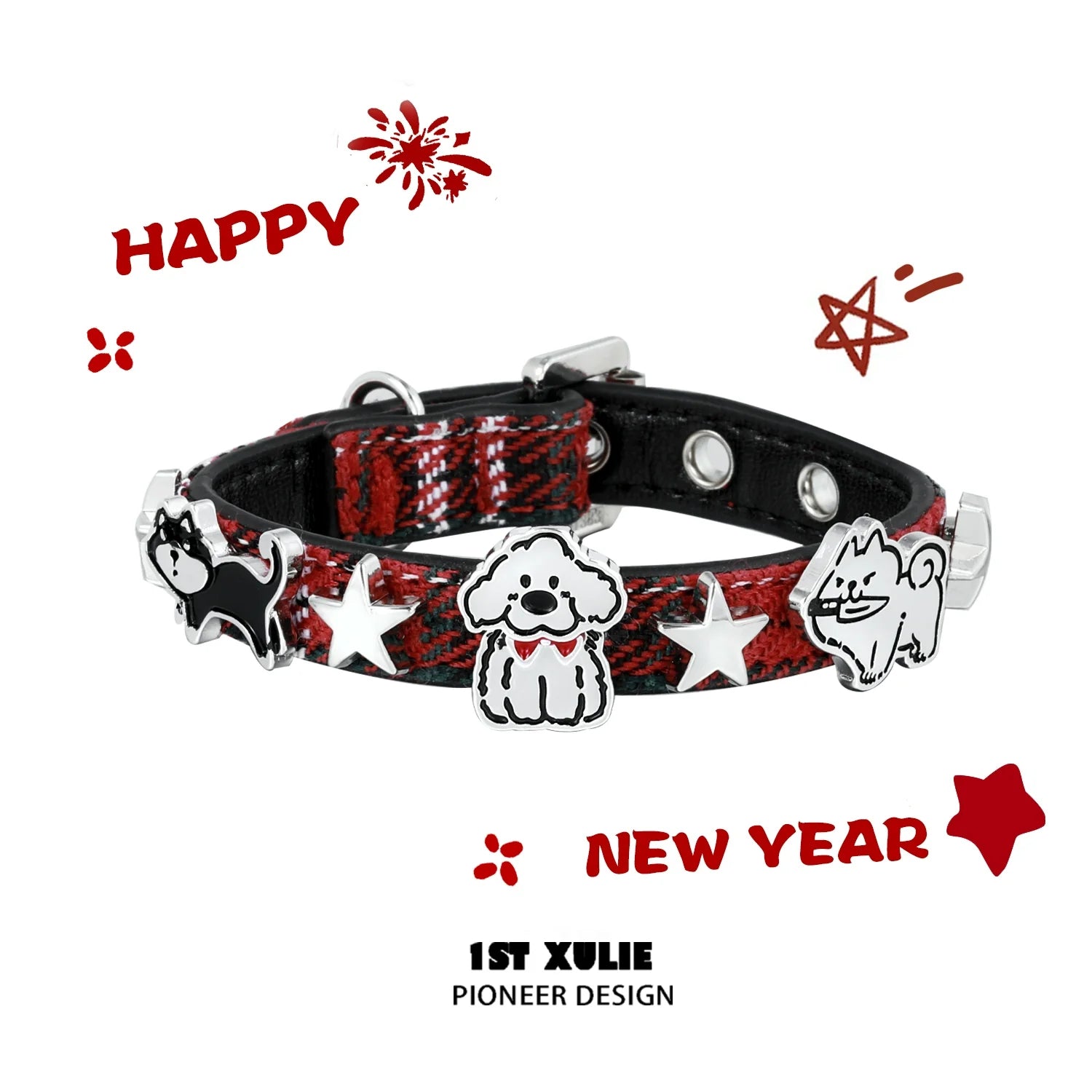 Y2K puppy bracelet by 1STXULIE featuring playful dog charms and red glitter design