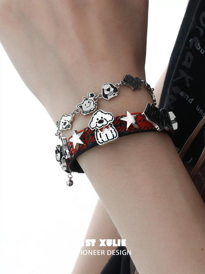 Y2K puppy bracelet featuring playful puppy charms and star designs on a stylish band