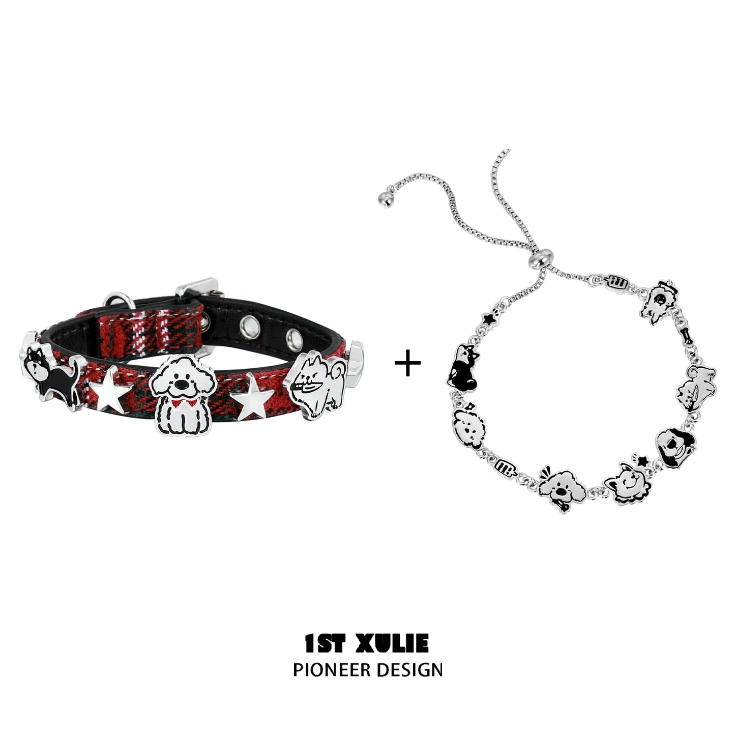 Y2K puppy bracelet featuring cute dog charms and adjustable silver chain for playful style