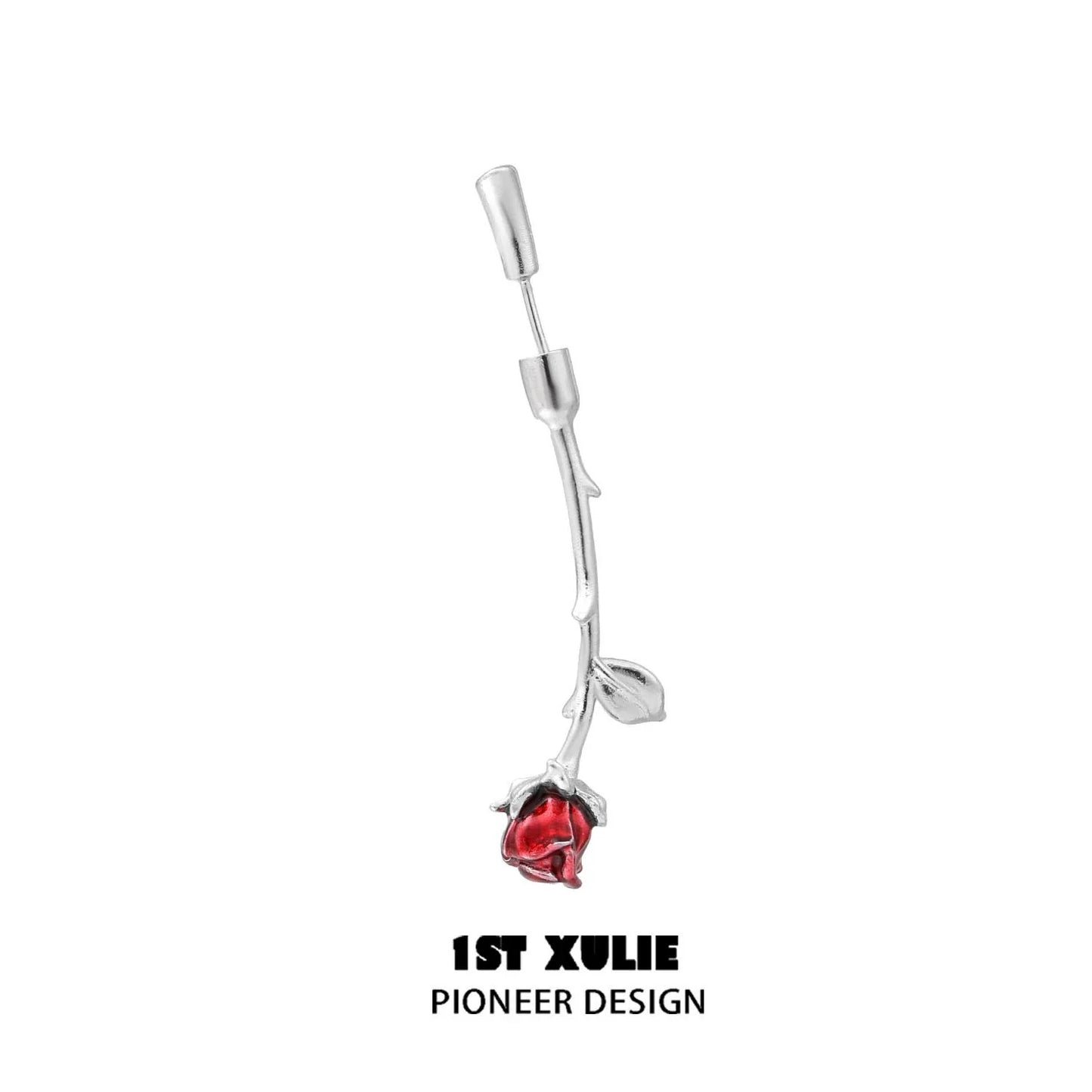 Y2K rose silver earrings featuring a delicate rose design with a red accent flower