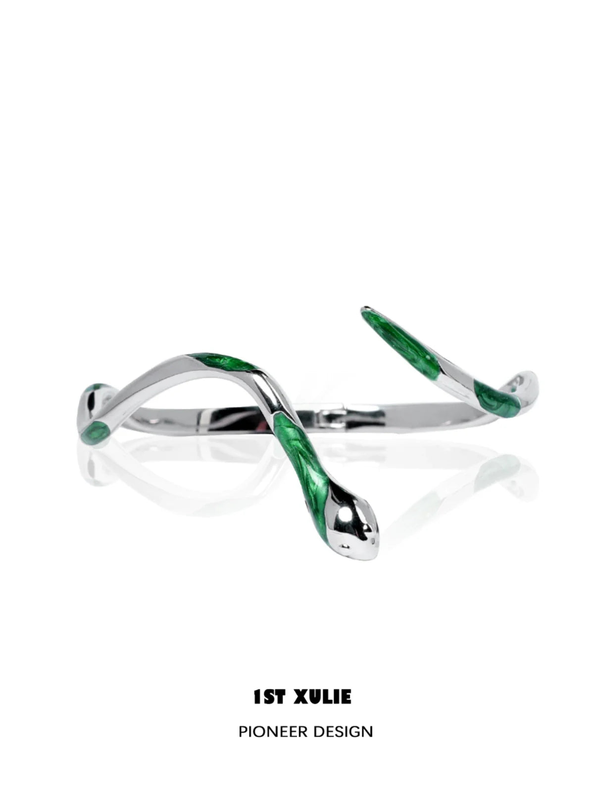 Y2K Slytherin snake bracelet in silver with green accents, stylish and modern design