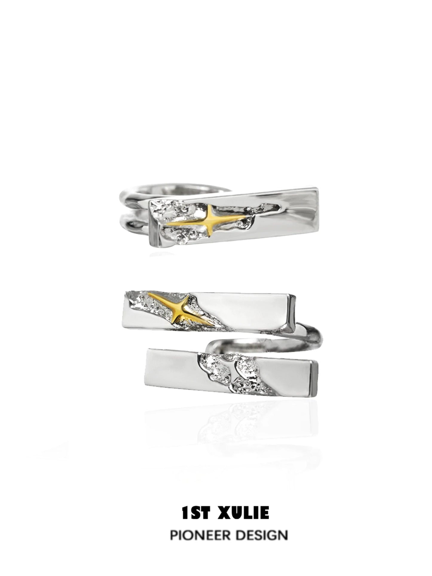 Stylish 1ST XULIE Y2K star ear cuff with a sleek silver design and decorative detailing