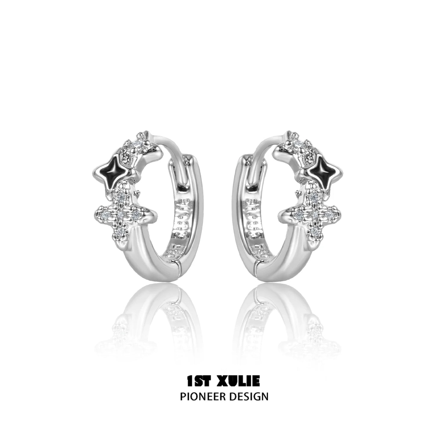 Silver Y2K starpunk thorn earrings with star and thorn design for trendy style