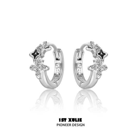 Silver Y2K starpunk thorn earrings with star and thorn design for trendy style