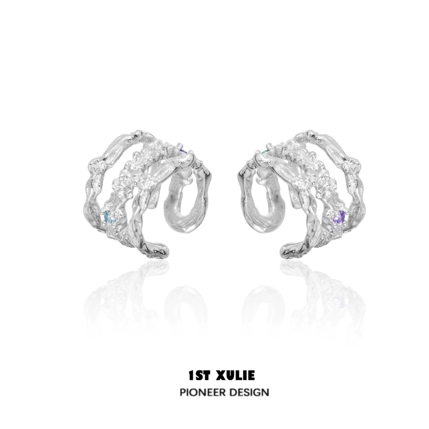 Stylish 1ST XULIE zircon ear cuffs featuring a unique twisted design with colorful accents