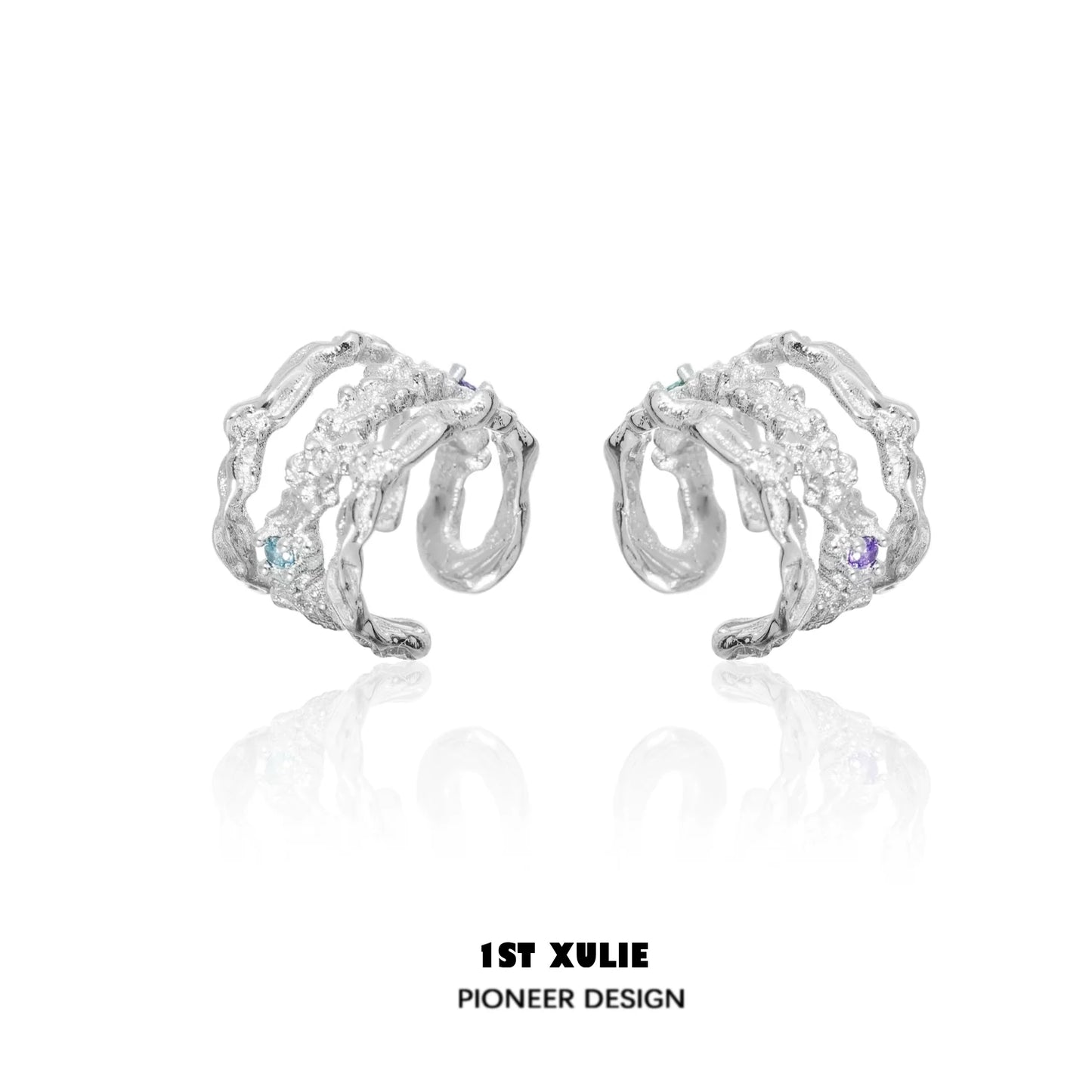 Stylish 1STXULIE zircon ear cuffs with a unique twisting design featuring colorful stones