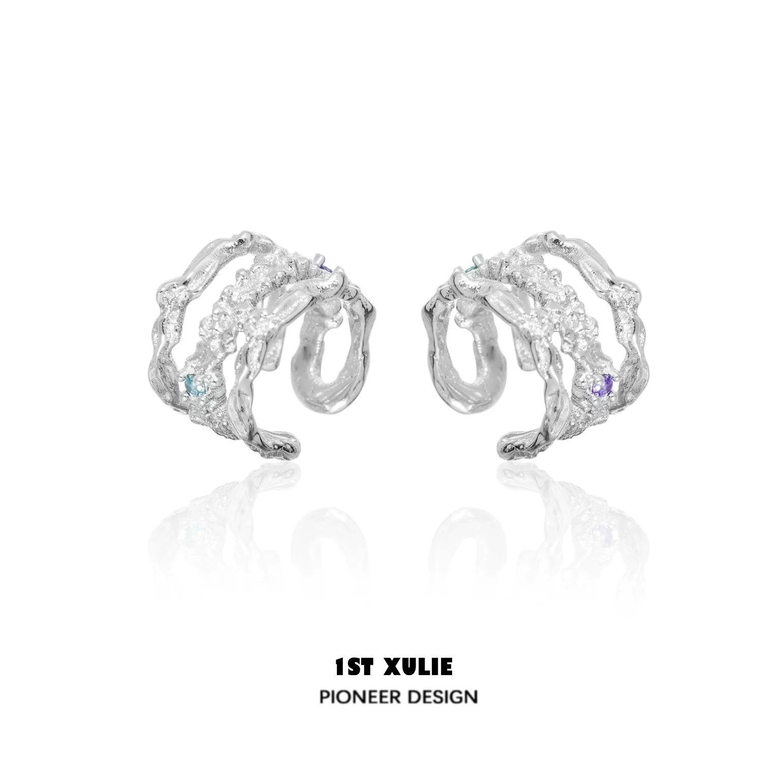 Stylish 1STXULIE zircon ear cuffs with a unique twisting design featuring colorful stones