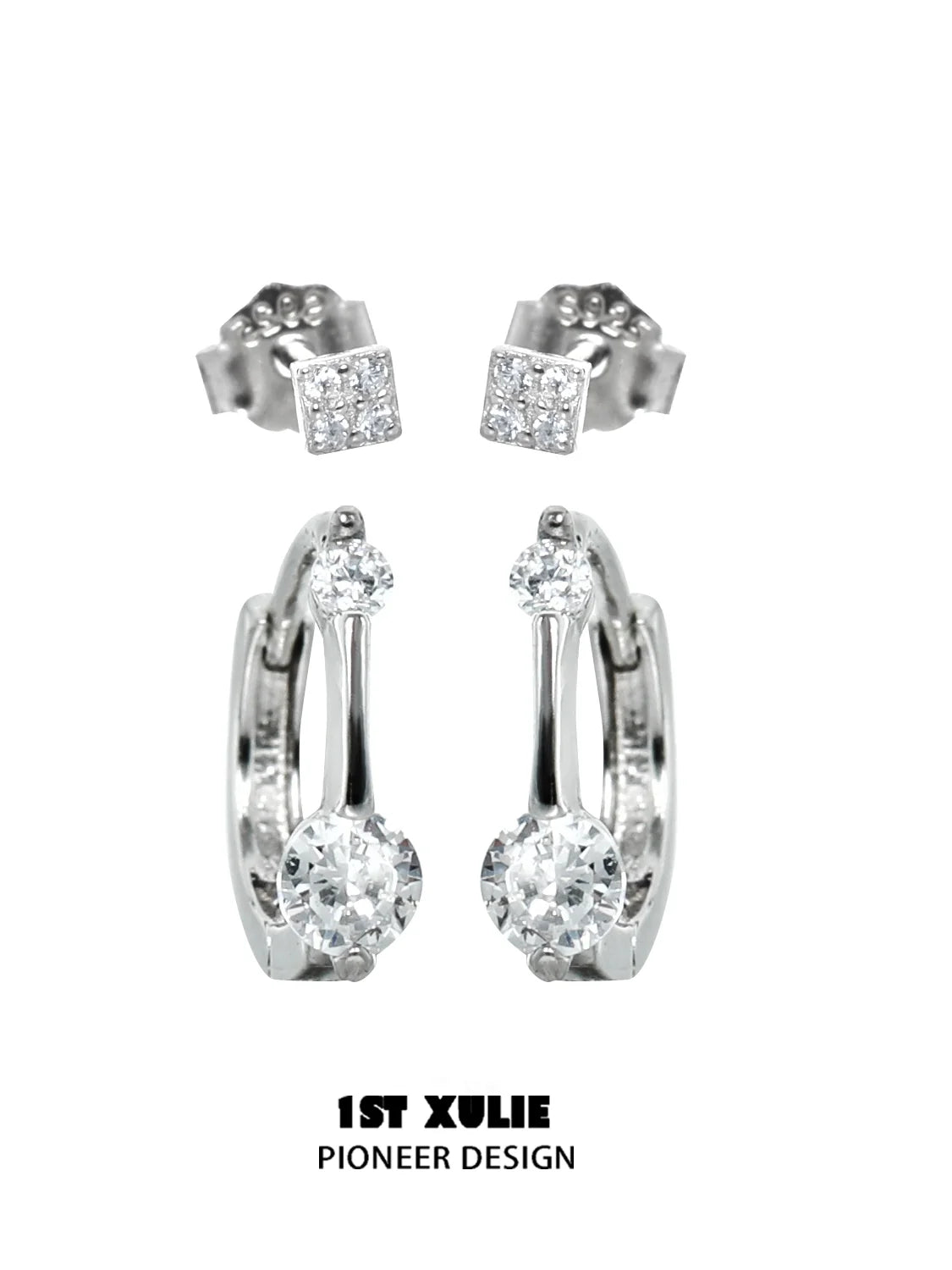 Elegant 1STXULIE zircon stud earrings for women featuring sparkling round stones and a modern design