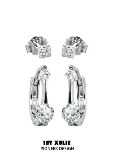 Elegant 1STXULIE zircon stud earrings for women featuring sparkling round stones and a modern design