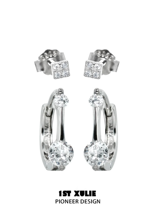 Elegant 1STXULIE zircon stud earrings for women featuring sparkling round stones and a modern design