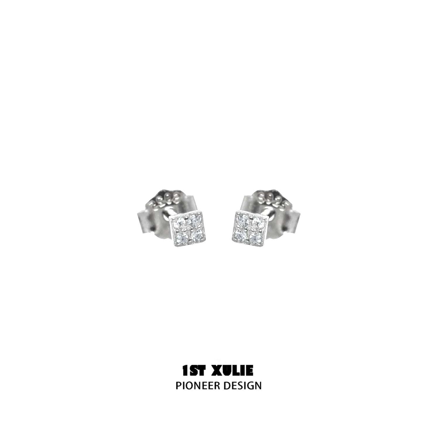 Elegant 1STXULIE zircon stud earrings for women with a sparkling square design