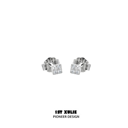 Elegant 1STXULIE zircon stud earrings for women with a sparkling square design