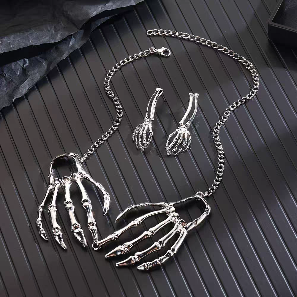 Punk Skull Hand Necklace