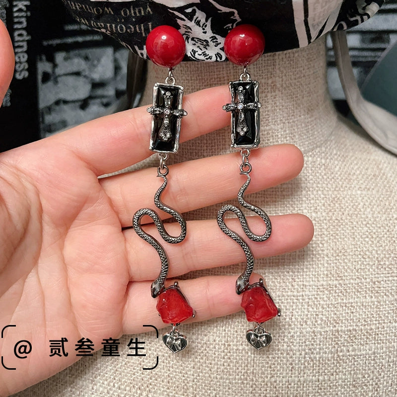 Snake Desire Cross Earrings