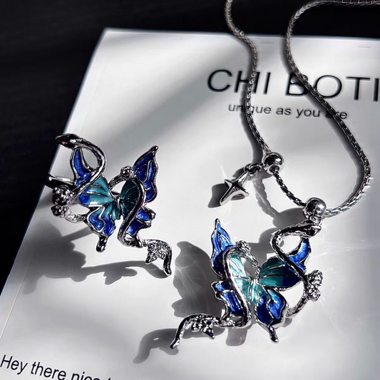 "Snake & Butterfly" Drop Glaze Necklace