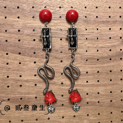 Snake Desire Cross Earrings