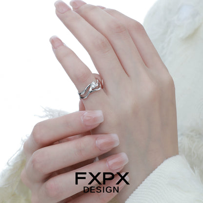 Silver Wave Zircon Ring
