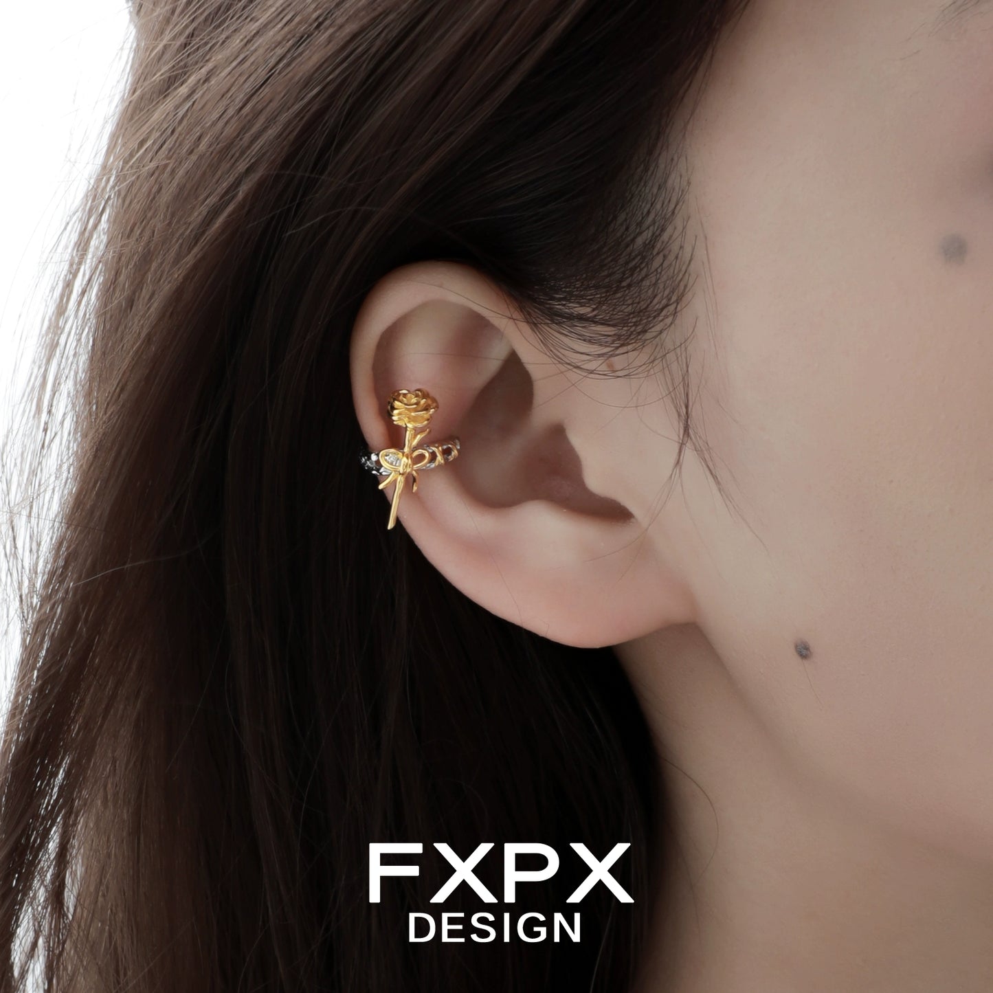 Y2K Golden Rose Ear Cuff
