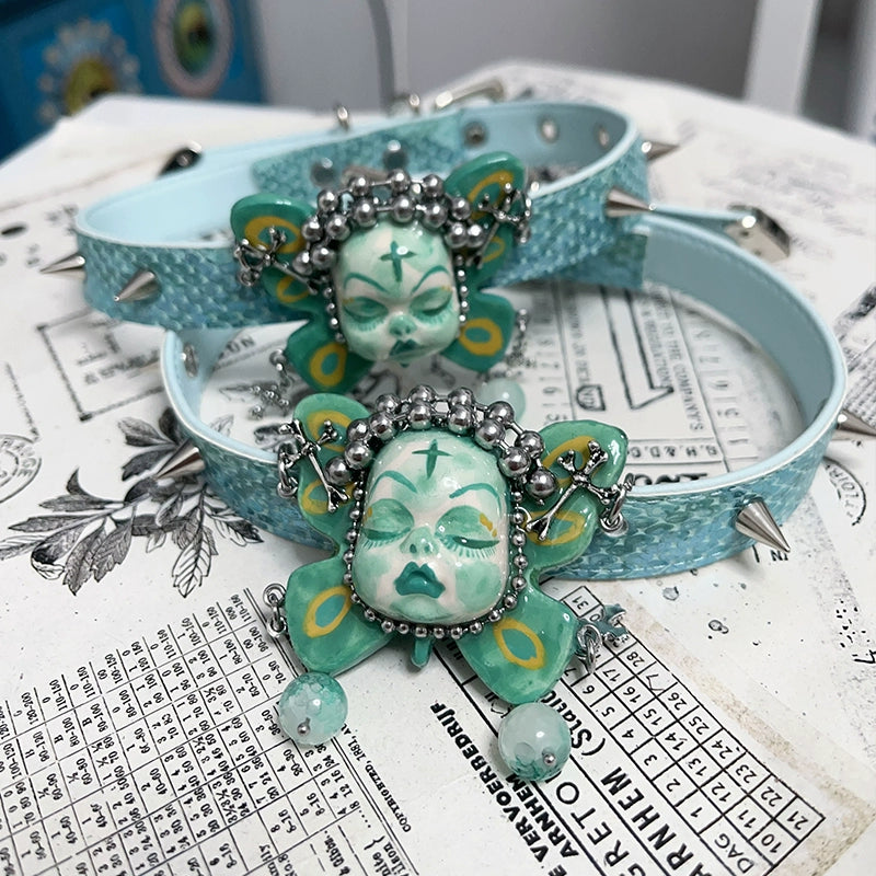 Choker-Ersan Tongsheng original homemade neck chain choker collar niche punk subculture Y2K bracelet leather collar