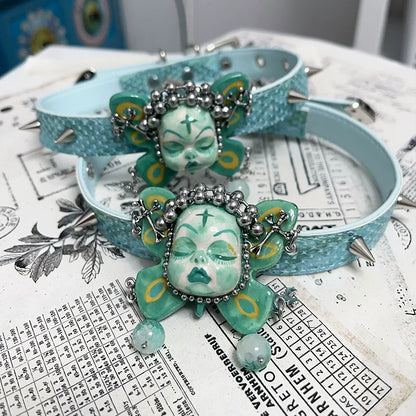 Choker-Ersan Tongsheng original homemade neck chain choker collar niche punk subculture Y2K bracelet leather collar