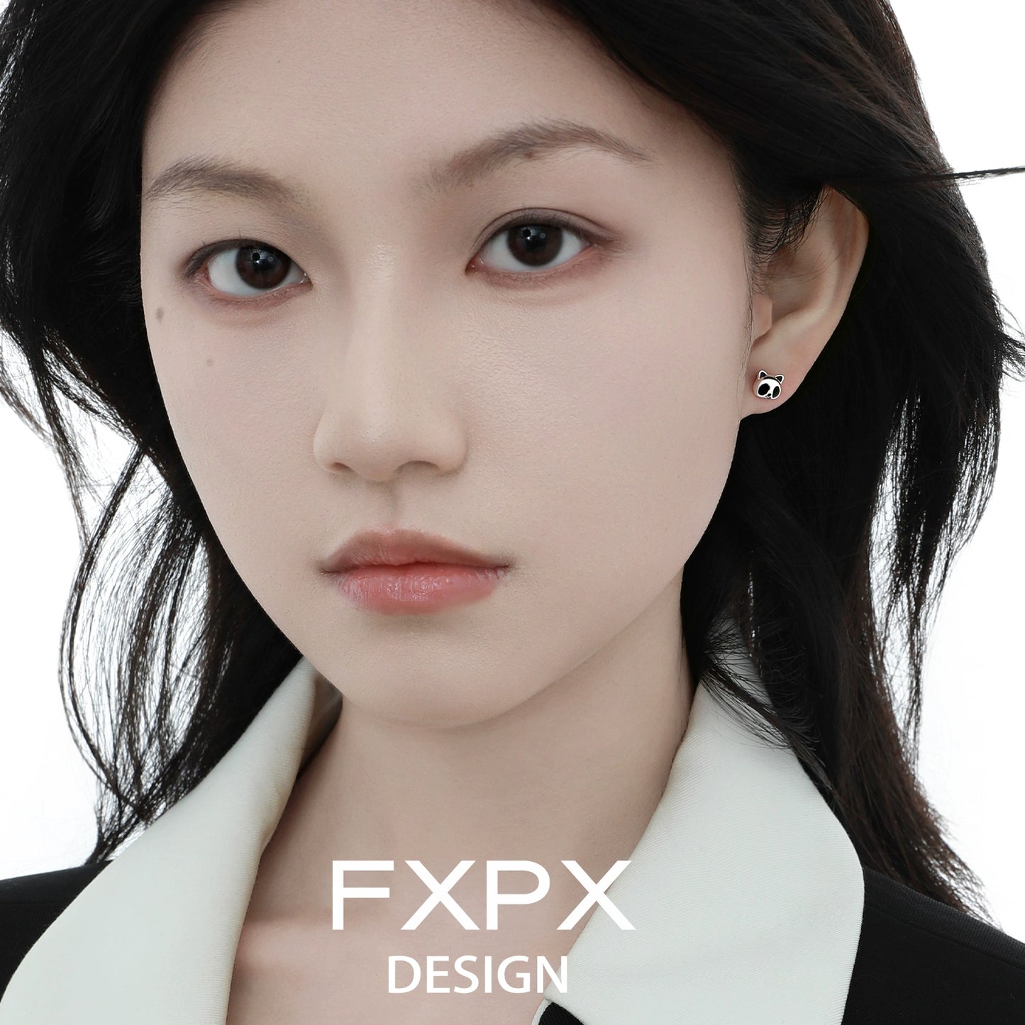 Panda Bamboo Silver Stud Earrings