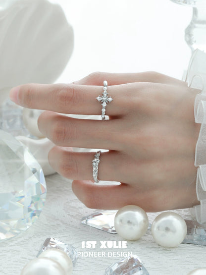 Light Domain Pearl Cross Silver Ring