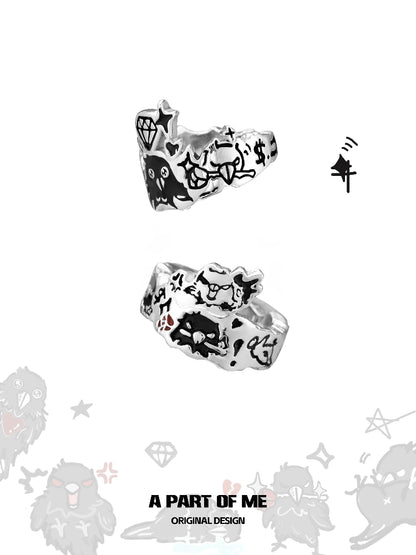 Y2K Graffiti Crow Ear Cuffs
