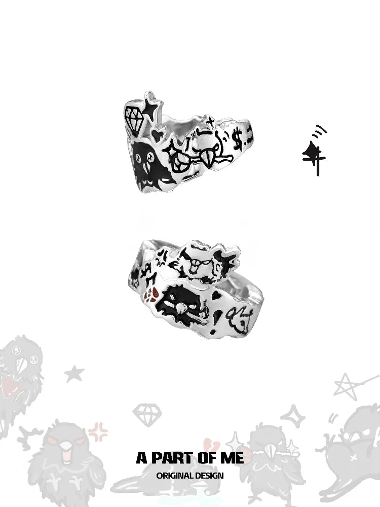 Y2K Graffiti Crow Ear Cuffs