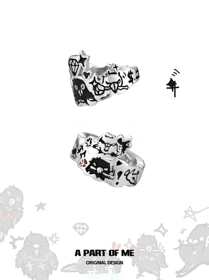 Y2K Graffiti Crow Ear Cuffs